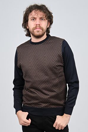 Pave Erkek Bisiklet Yaka Desenli Yün Kazak 4537043 Lacivert