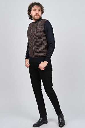 Pave Erkek Bisiklet Yaka Desenli Yün Kazak 4537043 Lacivert