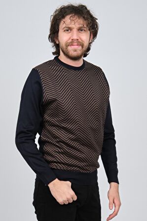 Pave Erkek Bisiklet Yaka Desenli Yün Kazak 4537043 Lacivert