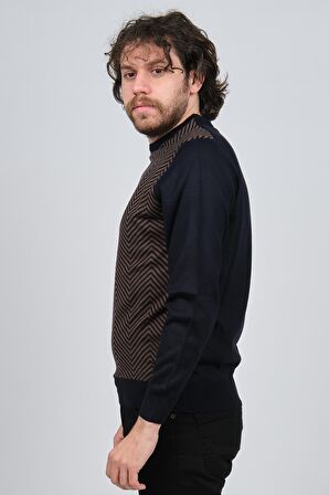 Pave Erkek Bisiklet Yaka Desenli Yün Kazak 4537043 Lacivert