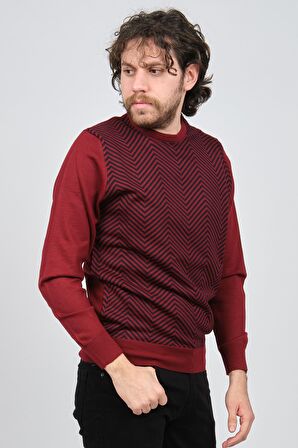 Pave Erkek Bisiklet Yaka Desenli Yün Kazak 4537043 Bordo