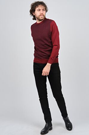 Pave Erkek Bisiklet Yaka Desenli Yün Kazak 4537043 Bordo