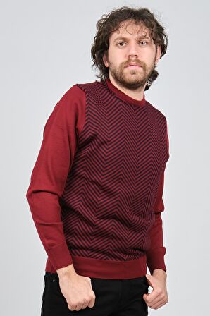 Pave Erkek Bisiklet Yaka Desenli Yün Kazak 4537043 Bordo