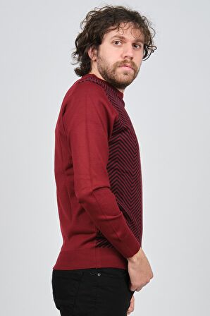 Pave Erkek Bisiklet Yaka Desenli Yün Kazak 4537043 Bordo