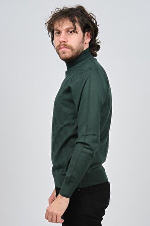 Pave Erkek Yarım Balıkçı Desenli Yün Kazak 4537210 Yeşil