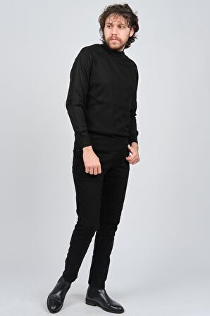 Pave Erkek Yarım Balıkçı Desenli Kazak 4537200 Siyah