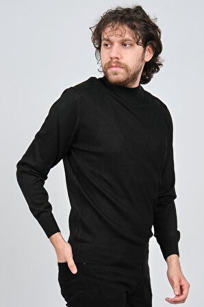 Pave Erkek Yarım Balıkçı Desenli Kazak 4537200 Siyah