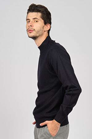 Pave Erkek Yarım Balıkçı Desenli Kazak 4537200 Lacivert