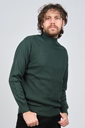 Pave Erkek Yarım Balıkçı Desenli Kazak 4537200 Yeşil