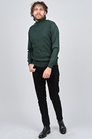 Pave Erkek Yarım Balıkçı Desenli Kazak 4537200 Yeşil