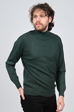 Pave Erkek Yarım Balıkçı Desenli Kazak 4537200 Yeşil