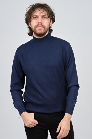 Pave Erkek Yarım Balıkçı Desenli Kazak 4537200 Indigo