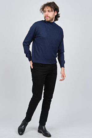 Pave Erkek Yarım Balıkçı Desenli Kazak 4537200 Indigo