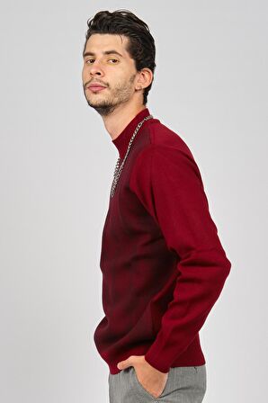 Pave Erkek Baklava Desenli Yünlü Kazak 4539200 Bordo