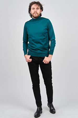 Pave Erkek Yarım Balıkçı Yaka Yün Kazak 4536000 Açık Petrol