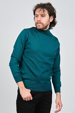 Pave Erkek Yarım Balıkçı Yaka Yün Kazak 4536000 Açık Petrol