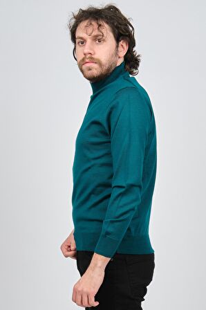 Pave Erkek Yarım Balıkçı Yaka Yün Kazak 4536000 Açık Petrol