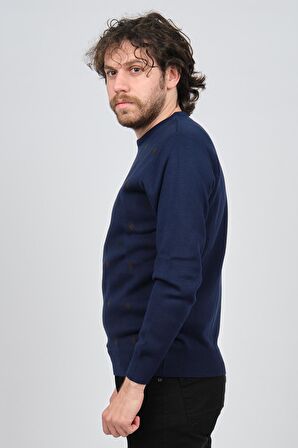 Pave Erkek Bisiklet Yaka Desenli Yün Kazak 4539093 Lacivert