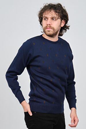 Pave Erkek Bisiklet Yaka Desenli Yün Kazak 4539093 Lacivert