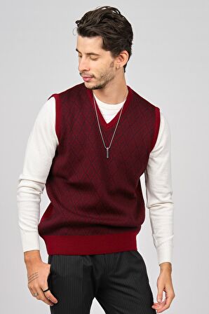 Pave Erkek V Yaka Yünlü Süveter 4539051 Bordo