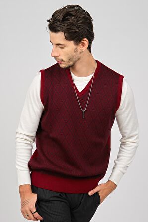 Pave Erkek V Yaka Yünlü Süveter 4539051 Bordo