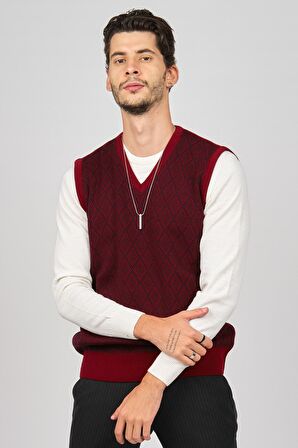 Pave Erkek V Yaka Yünlü Süveter 4539051 Bordo