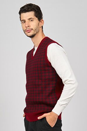 Pave Erkek Desenli Yünlü Süveter 4539011 Bordo
