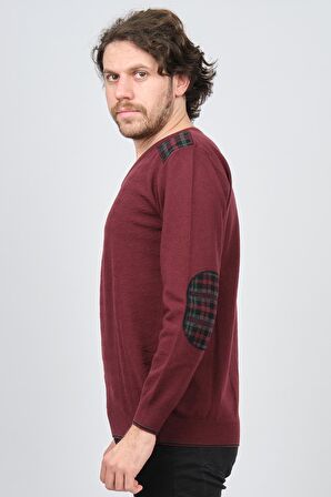 Desen Triko Erkek V Yaka Saf Yün Kazak 0246538 Bordo