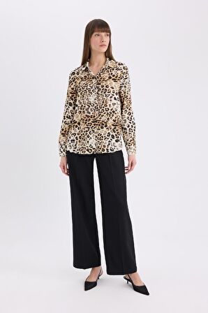 Regular Fit Leopar Desenli Uzun Kollu Gömlek