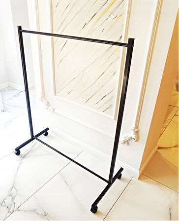 LUNA Paslanmaz Tekerlekli Siyah Metal Konfeksiyon Elbise Kıyafet Askısı, Mağaza Tipi Askılık