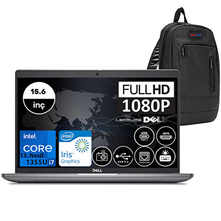 Dell Latitude 5540 Intel Core I7 1355U 32GB 2TB SSD Windows 11 Pro 15.6" FHD Taşınabilir Bilgisayar N021L554015W12 + Zetta Çanta