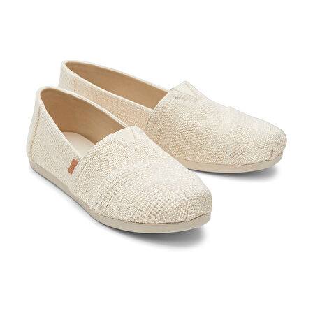 Kadın Espadril / Keten 10020656 Toms ALPARGATA Undyed Metallic Linen Stripe Natural
