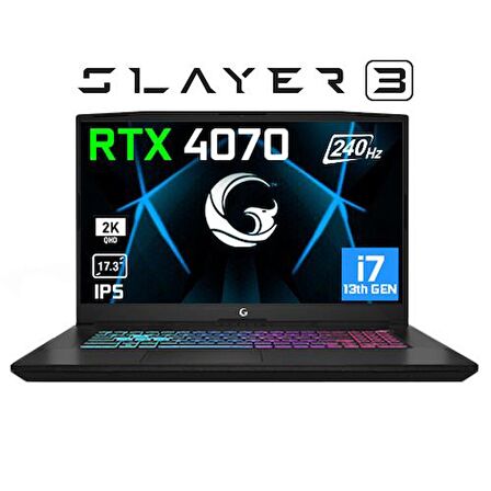 Game Garaj Slayer3 QHD 10XL-4070 C3 i7-13700H 64GB 2TB SSD RTX4070 17.3" FHD IPS 240Hz DOS + Çanta