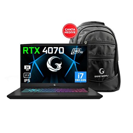 Game Garaj Slayer3 QHD 10XL-4070 C2 i7-13700H 32GB 1TB SSD RTX4070 17.3" FHD IPS 240Hz DOS + Çanta