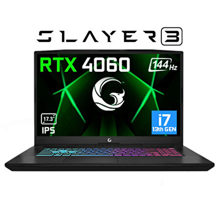 Game Garaj Slayer3 7XL-4060 V2 C3 Intel Core i7 13700H 64GB RAM 1TB SSD RTX4060 17.3" FHD 144Hz IPS FreeDOS Dizüstü Bilgisayar + Çanta