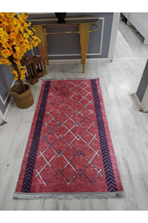 Kaymaz Tabanlı Yıkanabilir Dekoratif Çizgiler Desenli Dokuma Taban Halı