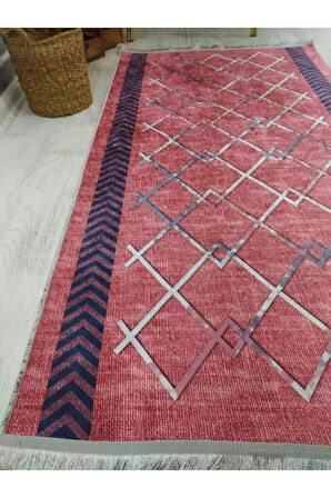 Kaymaz Tabanlı Yıkanabilir Dekoratif Çizgiler Desenli Dokuma Taban Halı