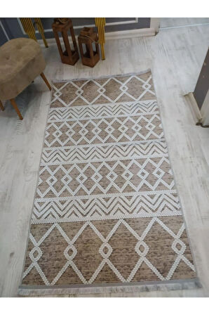 Kaymaz Tabanlı Yıkanabilir Dekoratif Kilim Desenli Dokuma Taban Halı