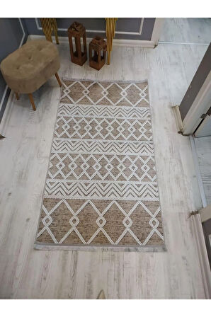 Kaymaz Tabanlı Yıkanabilir Dekoratif Kilim Desenli Dokuma Taban Halı