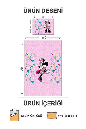 Pamuk Dolgulu Kadife Kumaş Mickey Mouse Desenli Tek Kişilik Çocuk Kapitone Yatak Örtüsü