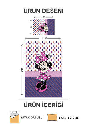 Pamuk Dolgulu Kadife Kumaş Mickey Mouse Desenli Tek Kişilik Çocuk Kapitone Yatak Örtüsü