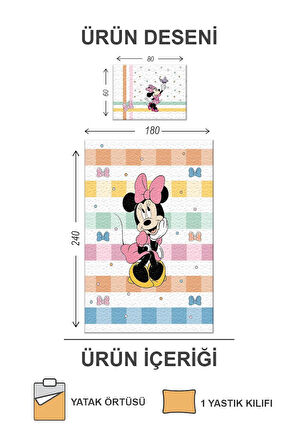 Pamuk Dolgulu Kadife Kumaş Mickey Mouse Desenli Tek Kişilik Çocuk Kapitone Yatak Örtüsü
