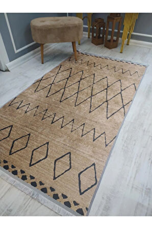Kaymaz Tabanlı Yıkanabilir Hasır Kilim Desenli Dokuma Taban Halı