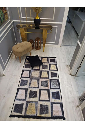 Kaymaz Tabanlı Yıkanabilir Dekoratif Kilim Desenli Dokuma Taban Halı