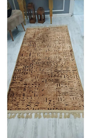 Kaymaz Tabanlı Yıkanabilir Dekoratif Çizgili Desenli Dokuma Taban Halı