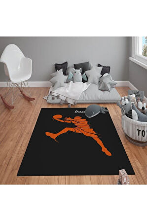 Kaymaz Tabanlı Yıkanabilir  Basketbol Desenli Çocuk Halısı Dot Taban Halı
