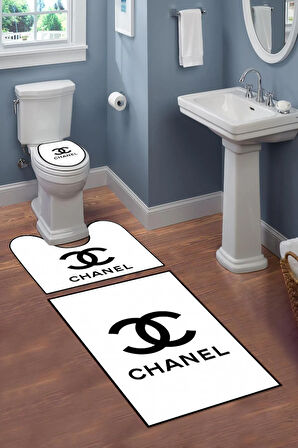 Yıkanabilir Kaymaz Dot Tabanlı Dekoratif Desenli 3'lü Klozet Takımı Banyo Paspas Seti