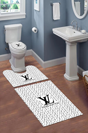 Yıkanabilir Kaymaz Dot Tabanlı Dekoratif Desenli 3'lü Klozet Takımı Banyo Paspas Seti