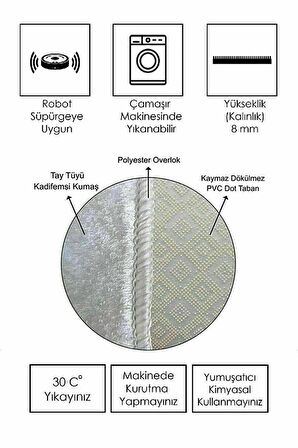 Yıkanabilir Kaymaz Dot Tabanlı Dekoratif Desenli 3'lü Klozet Takımı Banyo Paspas Seti