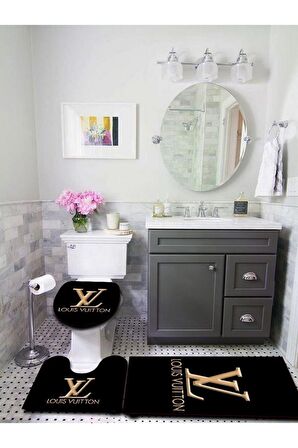 Yıkanabilir Kaymaz Dot Tabanlı Dekoratif Desenli 3'lü Klozet Takımı Banyo Paspas Seti